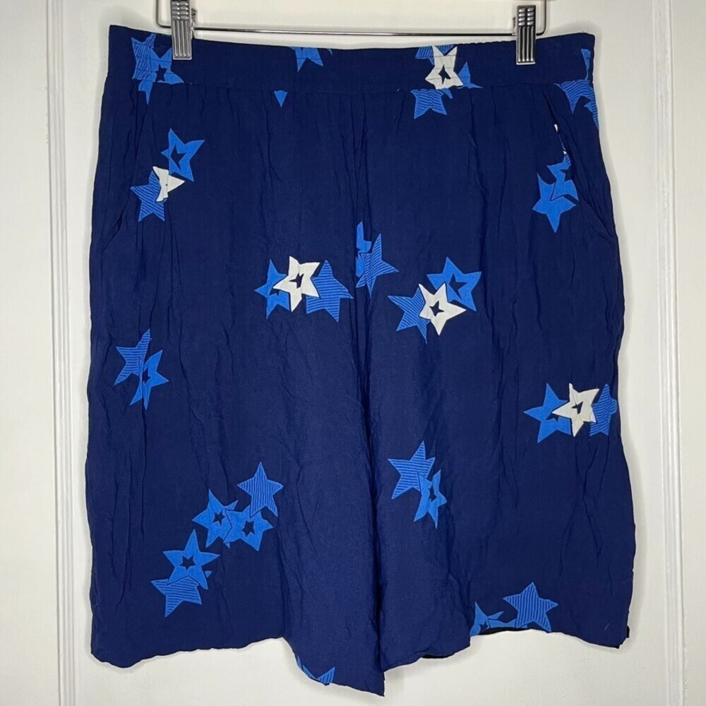 See By Chloe Womens Short Tank Set 10 Blue Viscose Bermuda Lined Stars Relaxed - Picture 14 of 16